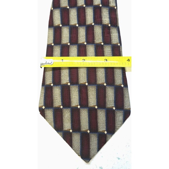 Bill Blass Black Label Checkered  Red & Gold Classic Wide Silk Mens Neck Tie - Picture 9 of 10